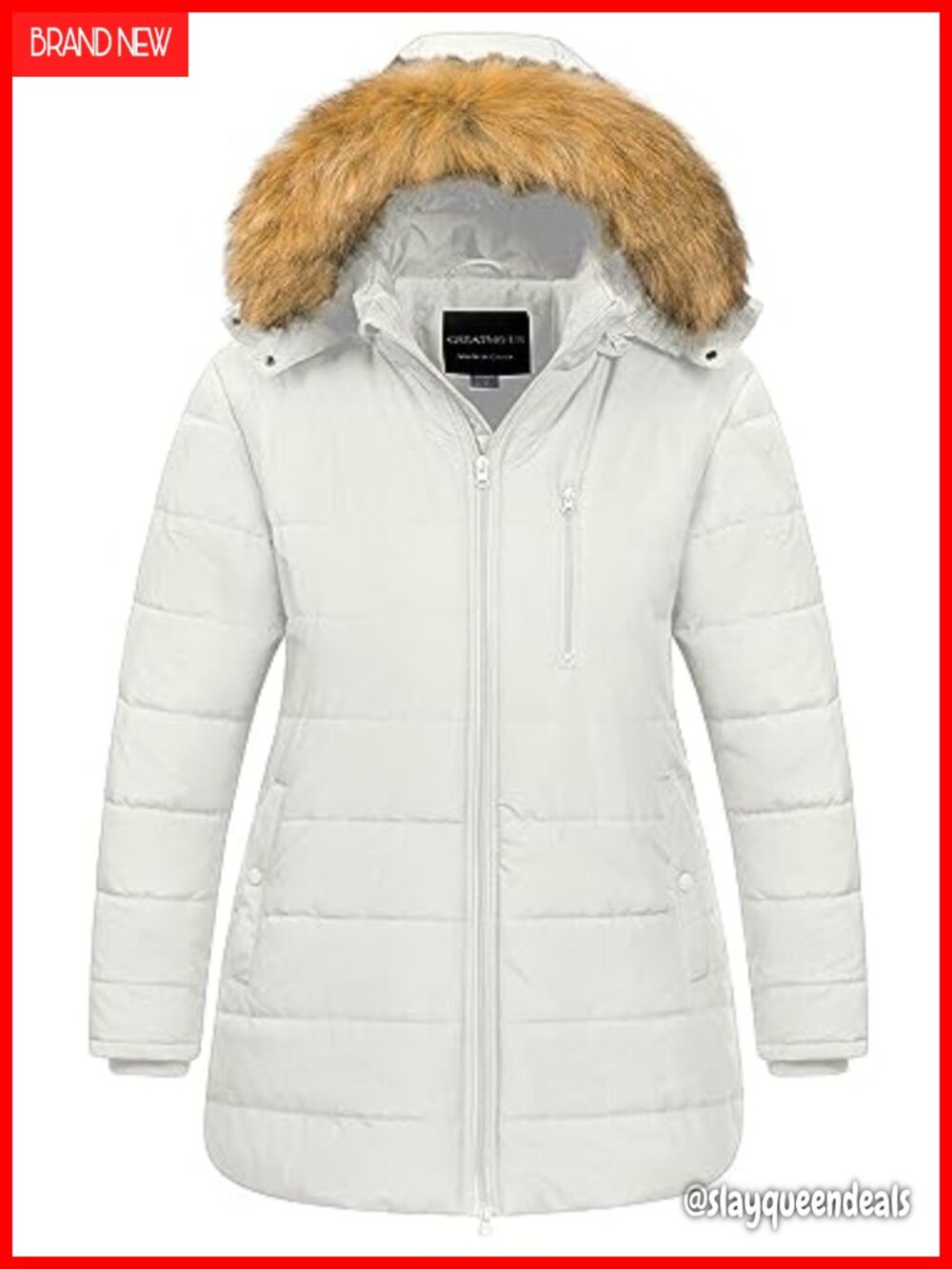 Plus Size Winter Coat Long Puffer Jacket Fleece Lined Parka Removable Fur Hood